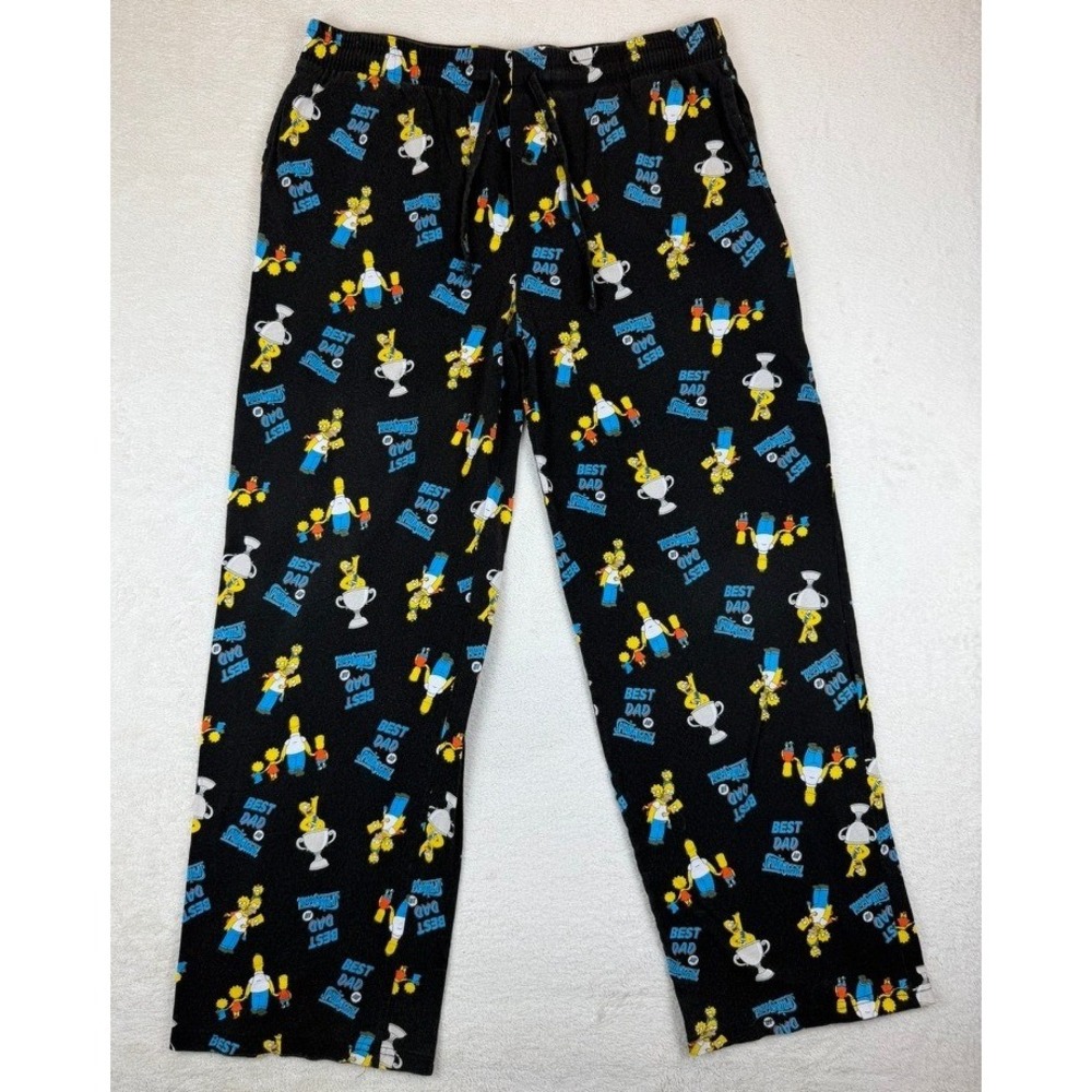 The Simpsons Pajama Pants Mens XL Black Best Dad Springfield Lounge Sleepwear